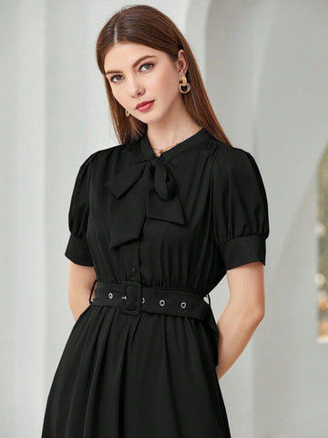Ladies' Bubble Sleeve Short Sleeve Dress