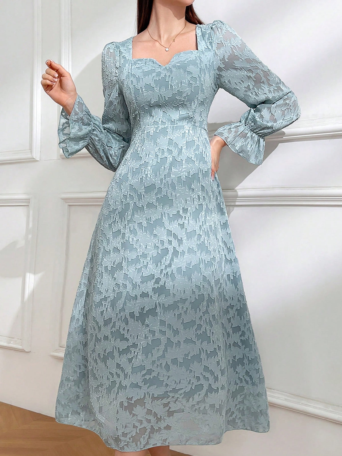 Modely Ladies' Floral Jacquard Bell Sleeve Dress