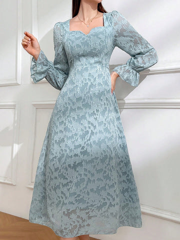 Modely Ladies' Floral Jacquard Bell Sleeve Dress