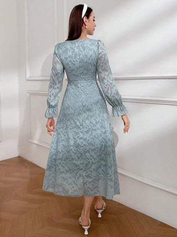 Modely Ladies' Floral Jacquard Bell Sleeve Dress