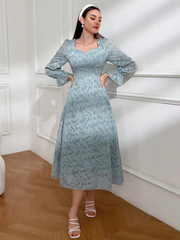 Modely Ladies' Floral Jacquard Bell Sleeve Dress