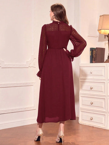 Ladies' Plain Chic Belted Dress For Daily Wear