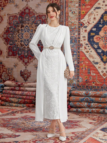 Ladies' Round Neck Puff Sleeve Long Dress