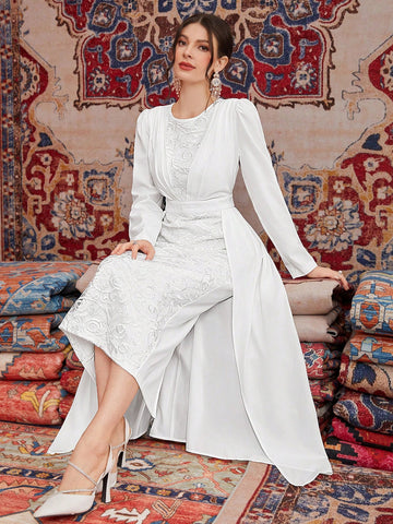 Ladies' Round Neck Puff Sleeve Long Dress