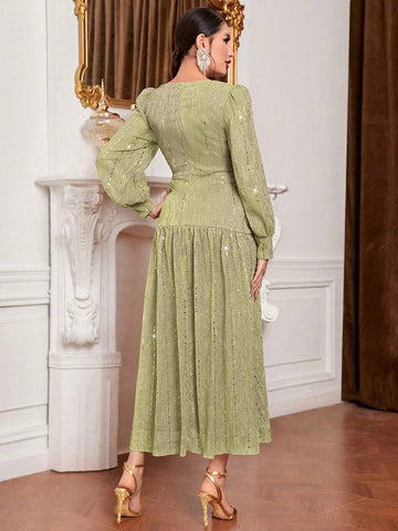 Ladies' Shiny Long Bubble Sleeve Dress