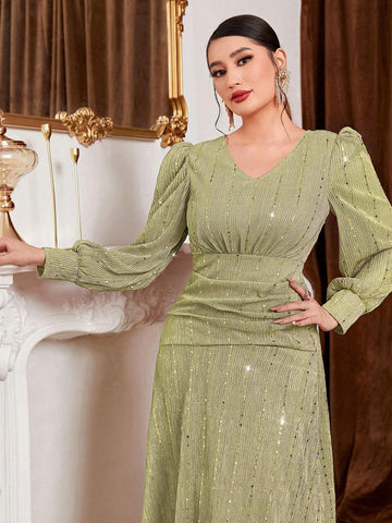 Ladies' Shiny Long Bubble Sleeve Dress