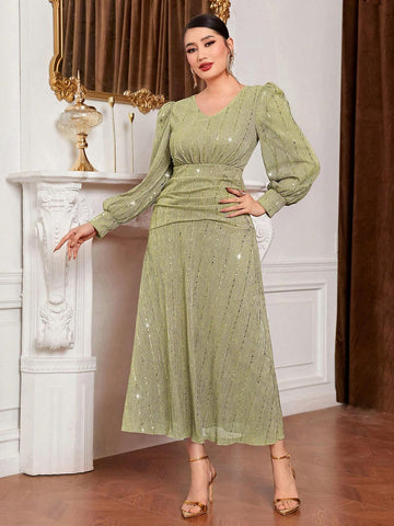 Ladies' Shiny Long Bubble Sleeve Dress