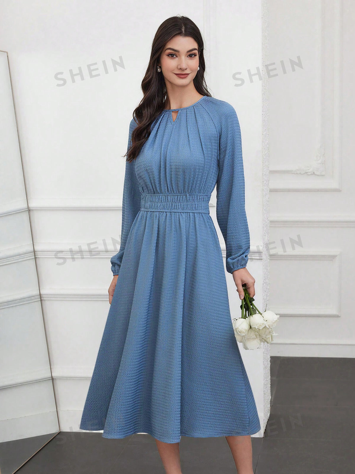 Ladies' Solid Color A-Line Empire Waist Dress