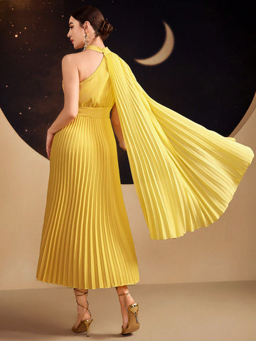 Ladies' Solid Color Pleated Dress
