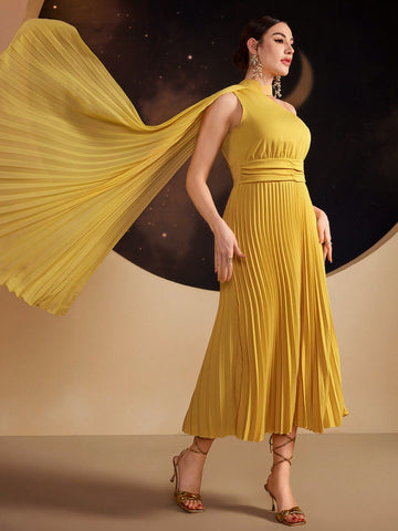 Ladies' Solid Color Pleated Dress