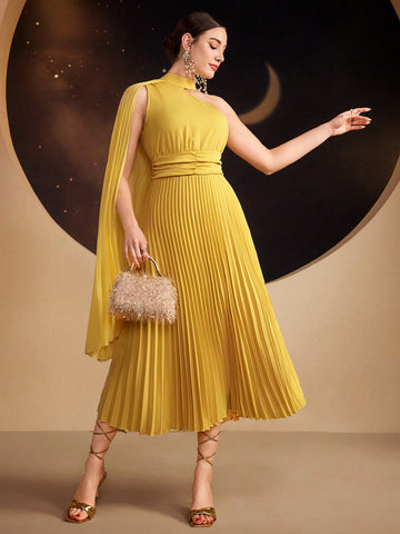 Ladies' Solid Color Pleated Dress