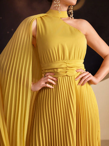 Ladies' Solid Color Pleated Dress