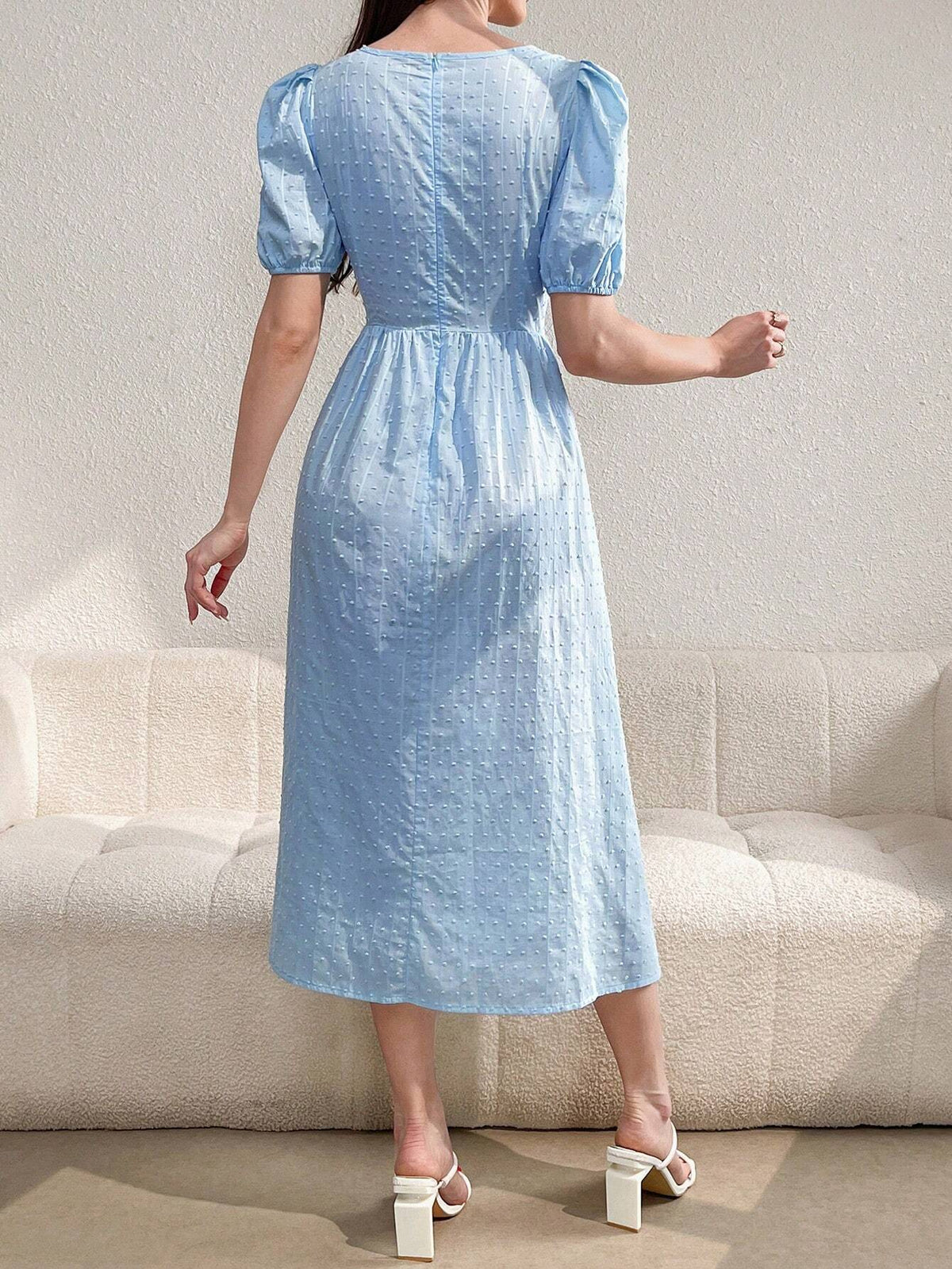 Ladies' Solid Color Simple Daily Round Neck Dress