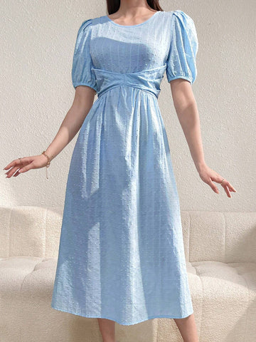 Ladies' Solid Color Simple Daily Round Neck Dress