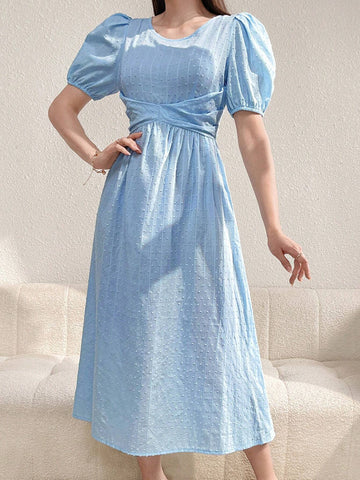 Ladies' Solid Color Simple Daily Round Neck Dress