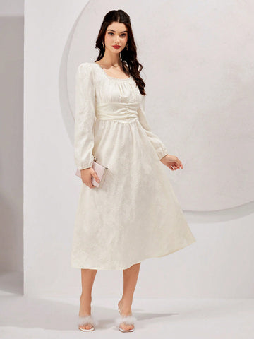 Ladies' Solid Color Textured Lace Hem Dress