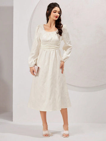 Ladies' Solid Color Textured Lace Hem Dress