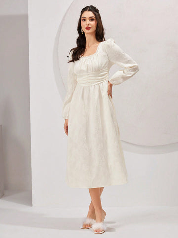 Ladies' Solid Color Textured Lace Hem Dress