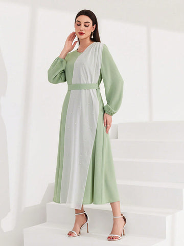 Lantern Sleeve Color Block Women's Dress