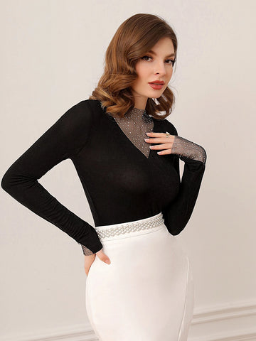 Mesh Insert Sheer Black Tee