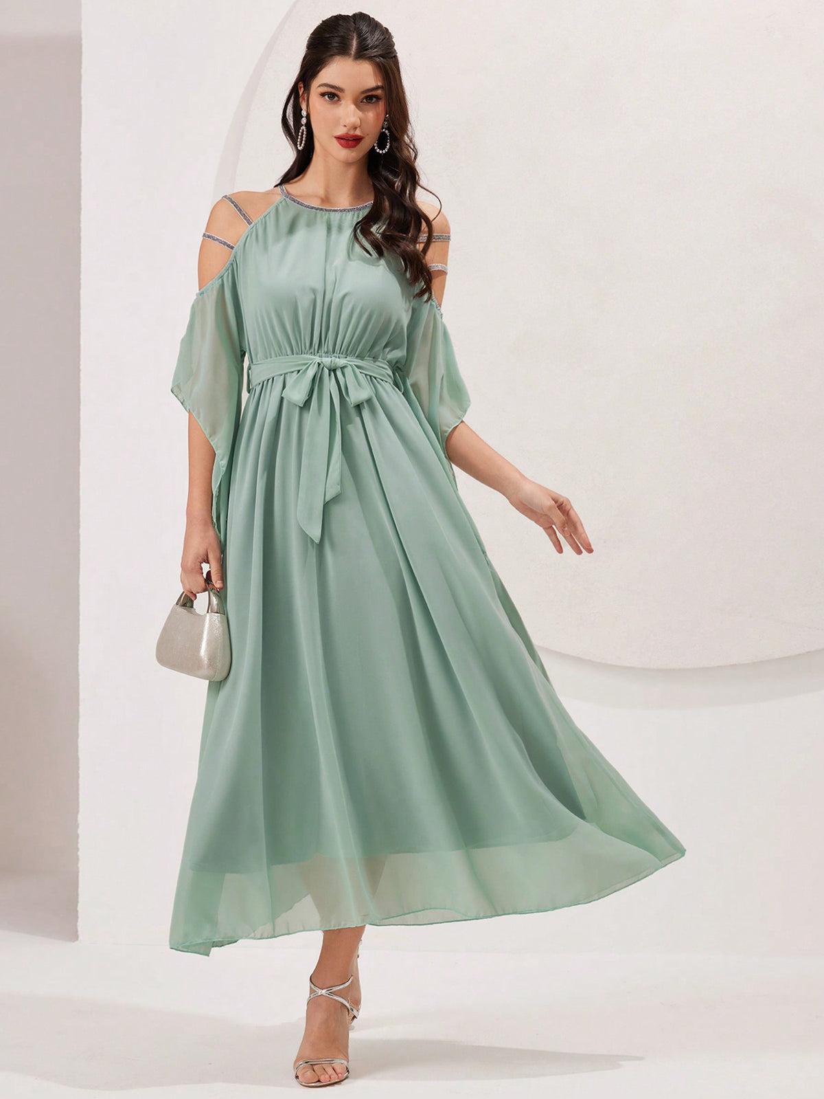 Off-Shoulder Strap Double Layer Design Dress