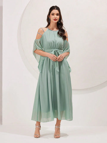 Off-Shoulder Strap Double Layer Design Dress