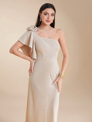 One Shoulder Frill Floral Embellished Party Dress For Women, Summer