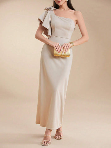 One Shoulder Frill Floral Embellished Party Dress For Women, Summer