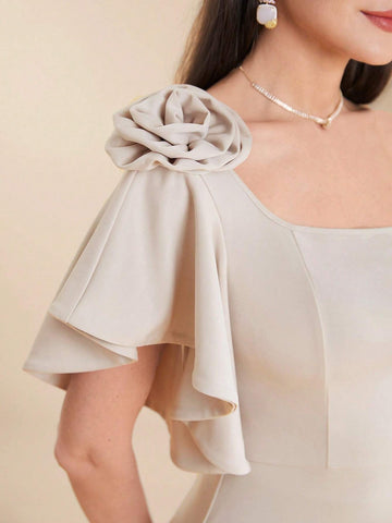 One Shoulder Frill Floral Embellished Party Dress For Women, Summer