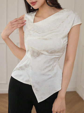 Modely Pleated Asymmetrical Design Jacquard Shirt
