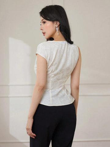 Modely Pleated Asymmetrical Design Jacquard Shirt