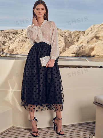 Modely Polka Dot Mesh Overlay Skirt