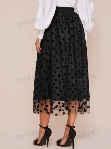 Modely Polka Dot Mesh Overlay Skirt