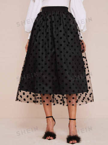 Modely Polka Dot Mesh Overlay Skirt