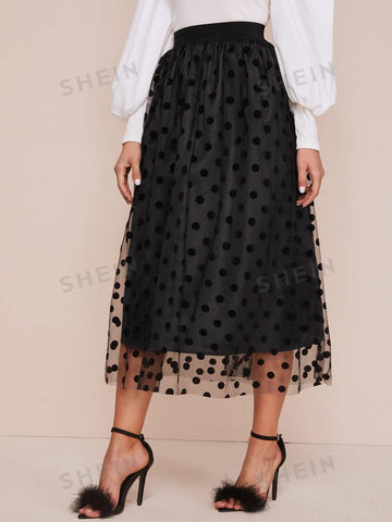Modely Polka Dot Mesh Overlay Skirt