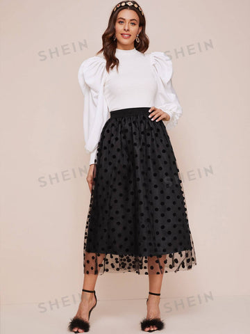 Modely Polka Dot Mesh Overlay Skirt
