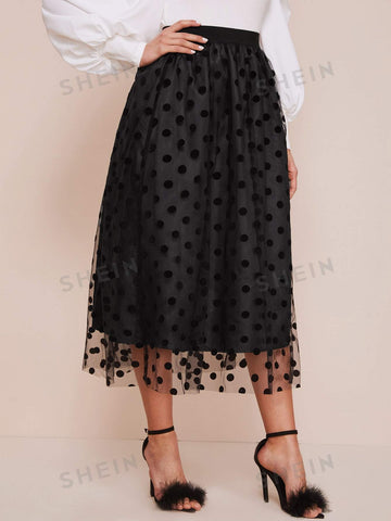 Modely Polka Dot Mesh Overlay Skirt