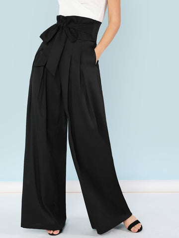 Modely Self Belted Box Pleated Palazzo Pants