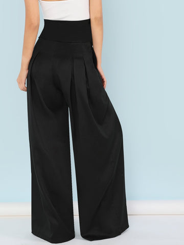 Modely Self Belted Box Pleated Palazzo Pants