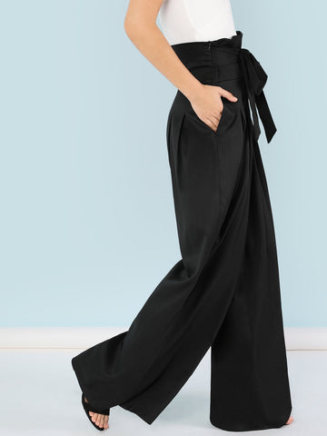 Modely Self Belted Box Pleated Palazzo Pants