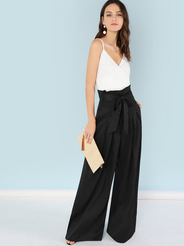 Modely Self Belted Box Pleated Palazzo Pants