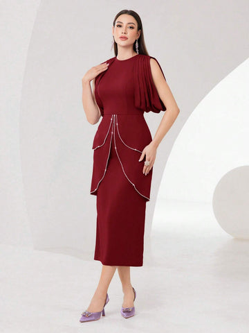 Sleeveless Rhinestone Decoration Slim Fit Bodycon Dress