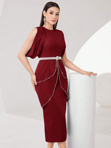 Sleeveless Rhinestone Decoration Slim Fit Bodycon Dress