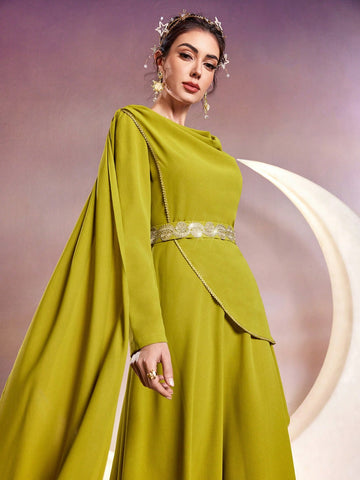 Solid Color Draped Neckline Dress