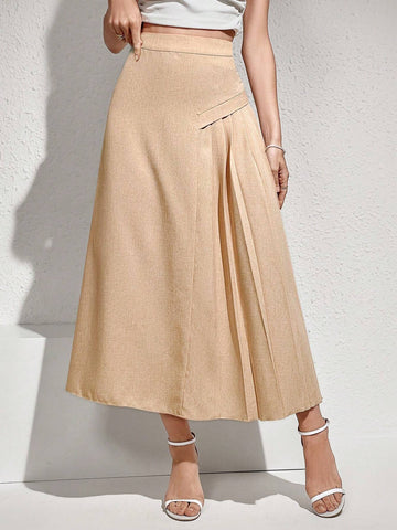Modely Solid Color Pleated Casual Skirt, Versatile