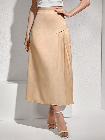 Modely Solid Color Pleated Casual Skirt, Versatile