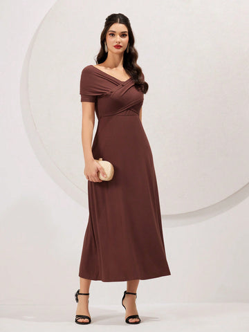 Solid Colored Wrap Front Dress