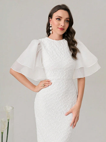 Modely Solid Flounce Sleeve Split Back Textured Dress