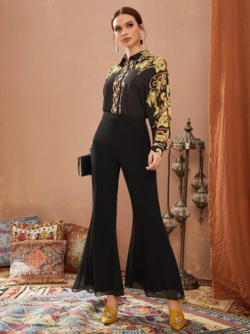 Modely Solid High Waist Flare Leg Pants