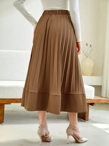 Modely Solid High Waist Pleated Skirt